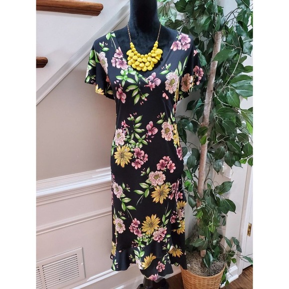 Rafaella Women's Black Polyester V-Neck Short Sleeve Knee Length Dress Size 1X - Picture 1 of 14
